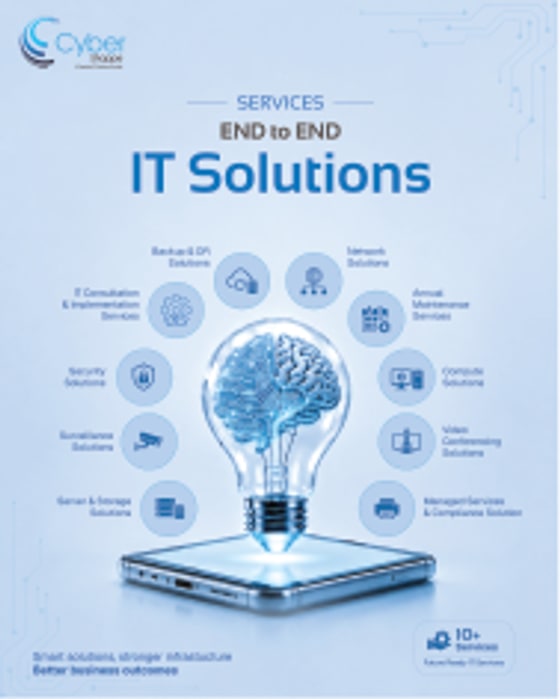 End-to-end IT Solutions post laying out the full service set around a central illustration
